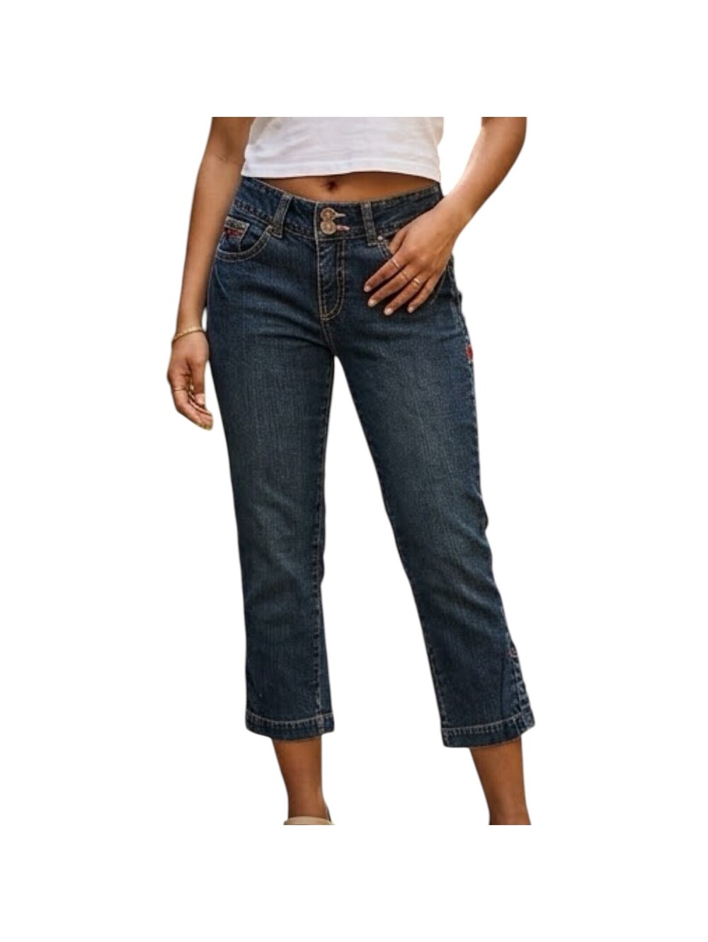 NOBO No Boundaries Dark Wash Heart Embroidered Denim Capris